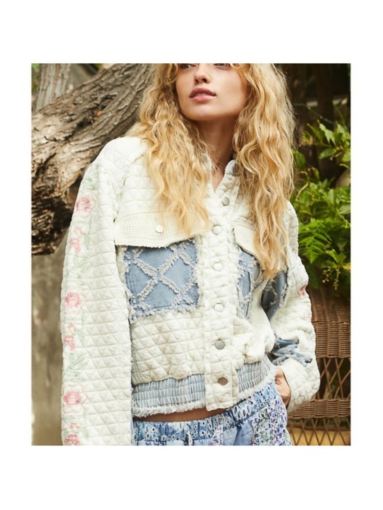 POL quilted patchwork fray  Jacket Waffle Knit-S - Picture 5 of 5